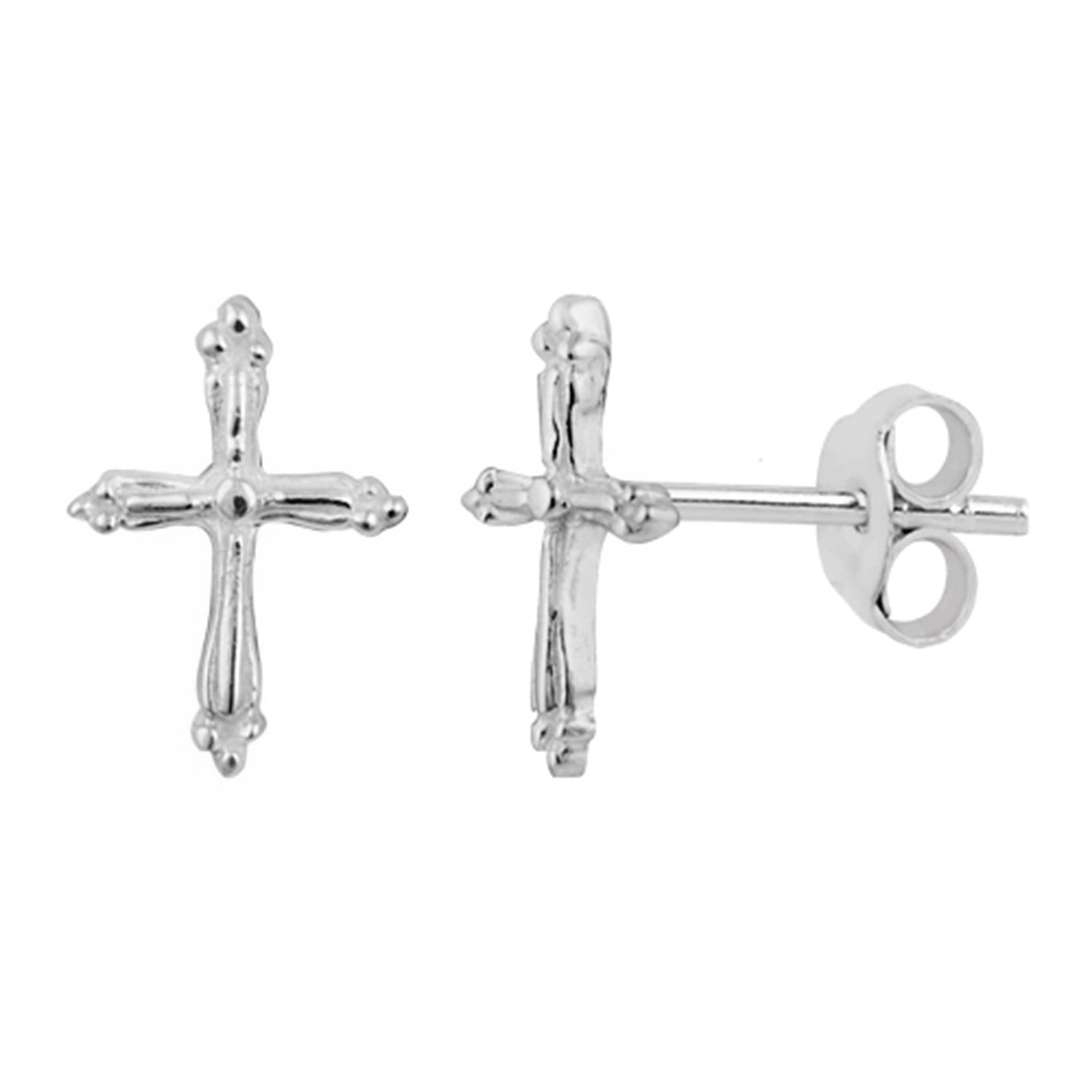 Cross Stud Earrings - Silver