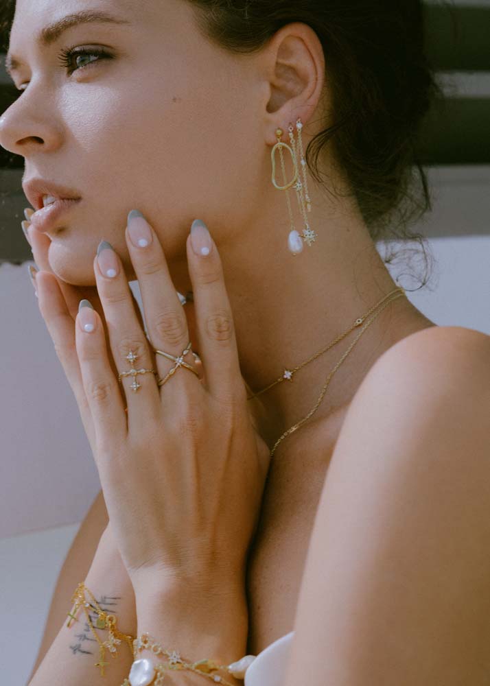 Celestial Chain Earrings - Whitegold