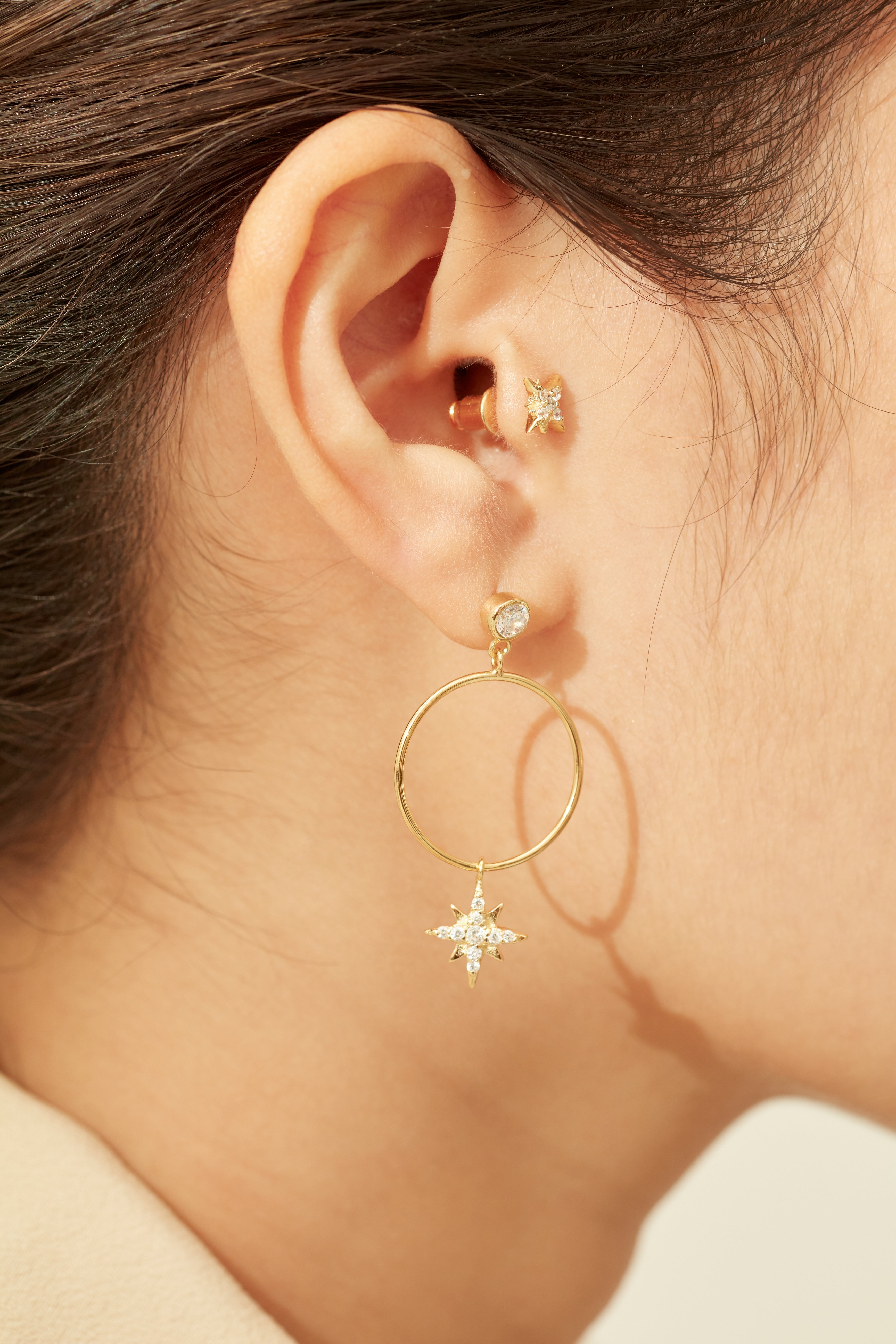Celestial Drop Hoop Earrings - Gold