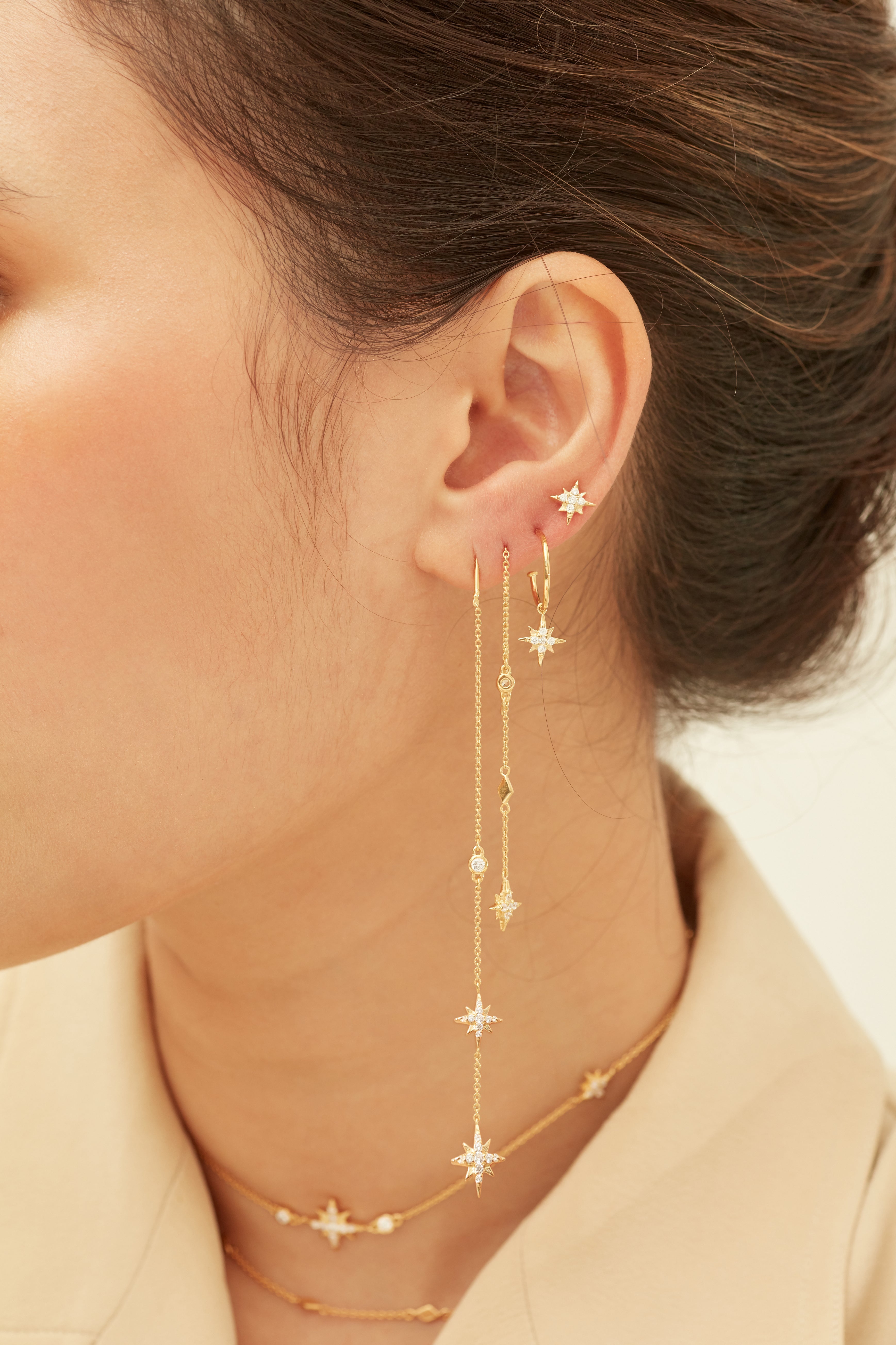 Celestial Chain Earrings - Whitegold
