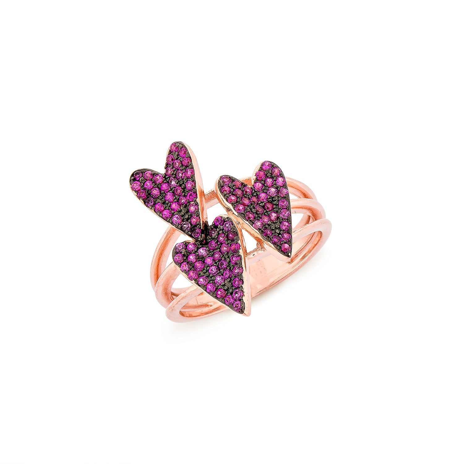 3 Hearts Ring - Pinkgold with Pink CZ
