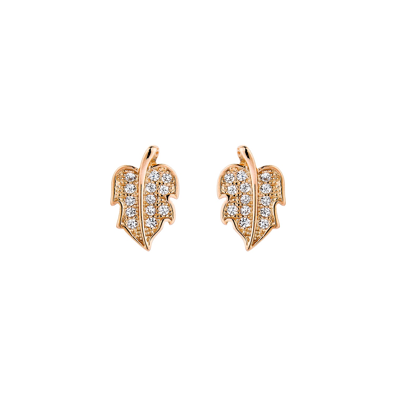Leaf Earrings - Gold with White CZ
